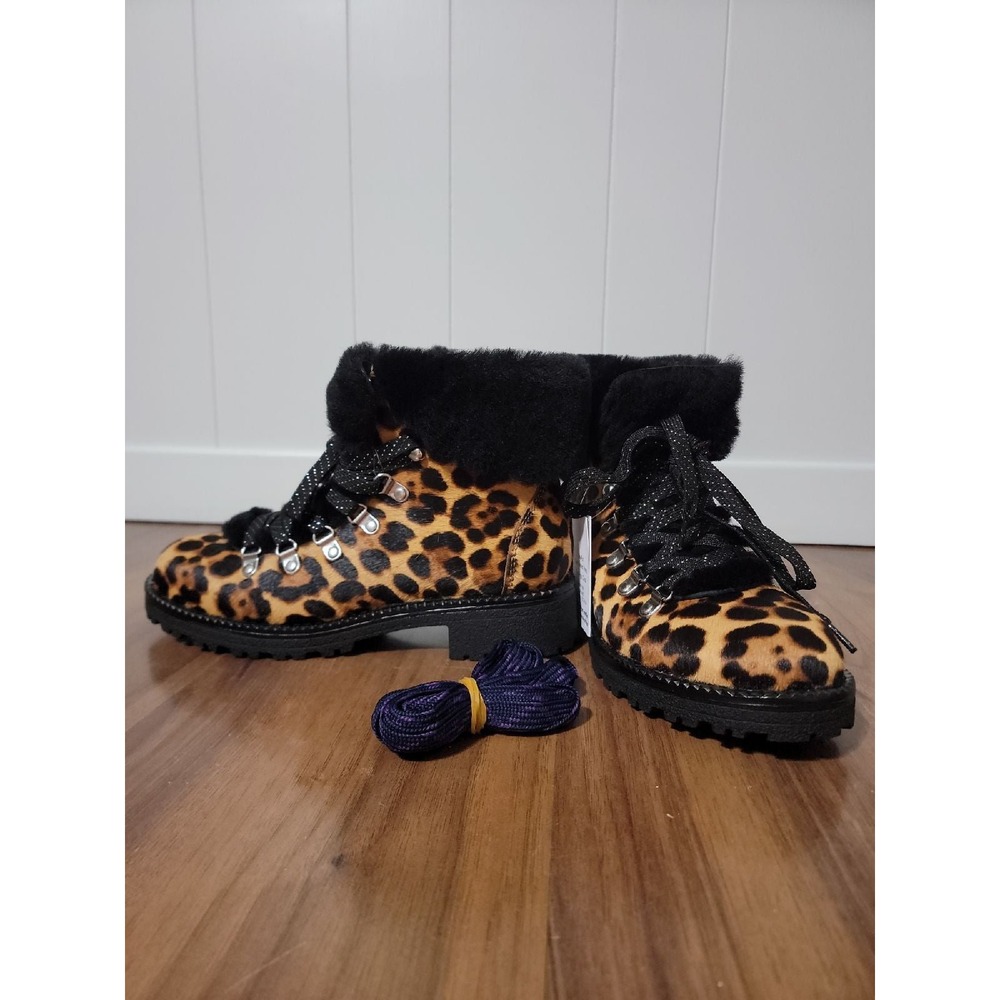 NIB J. Crew Nordic Boots Womens 8 Leopard NEW Haircalf Sheep Fur Lining Lug Sole